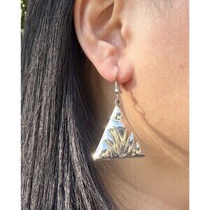 Vintage Mexico Silver Puff Sculptural Triangle Dangle Earrings Brutalist 7.7g